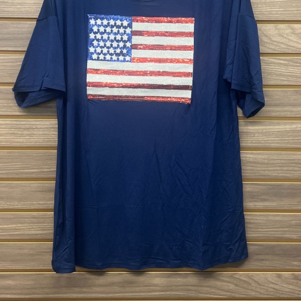 Plus Solid Top With Sequins Flag Patch - image 2